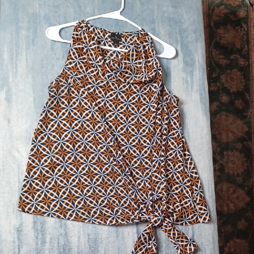 Worthington Sleeveless Top - Black, White, and Orange Geometric